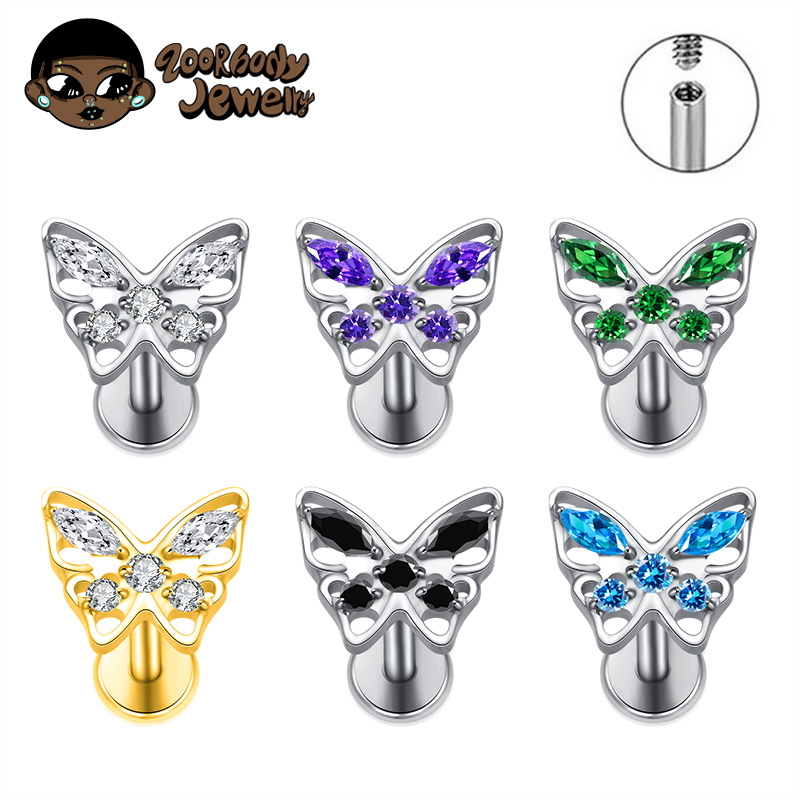 Zoor Body Jewelry - ASTM F136 titanio hueco mariposa cúbica